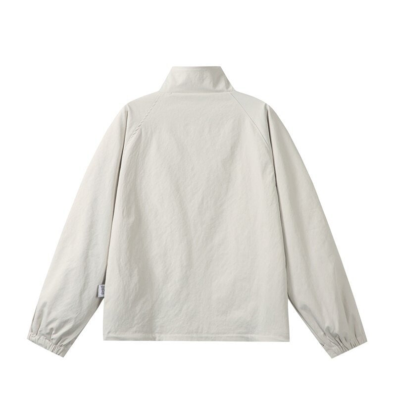 Men's lightweight transitional jacket in minimalist field style with high standing collar and hidden front flap Mune Fashion