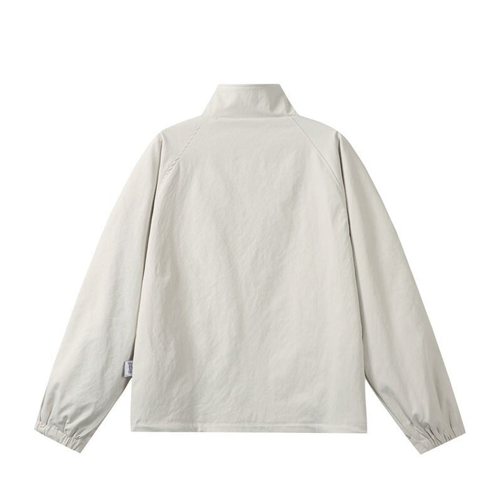 Men's lightweight transitional jacket in minimalist field style with high standing collar and hidden front flap Mune Fashion