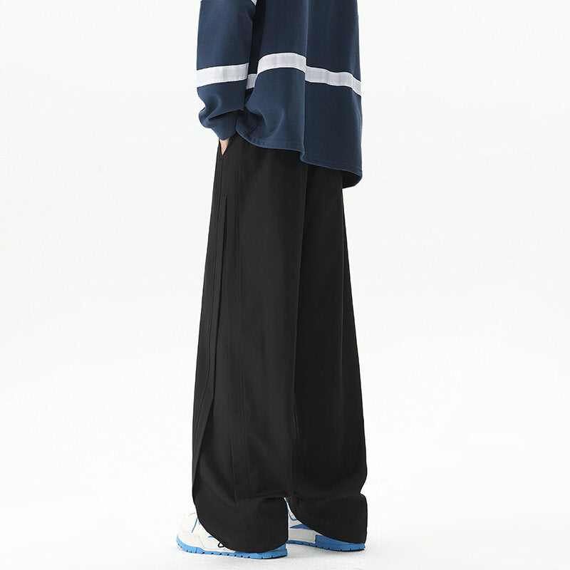 Men's Wide-Leg Lounge Pants made of Satin Blend with Drawstring and Extended Hem Mune Fashion
