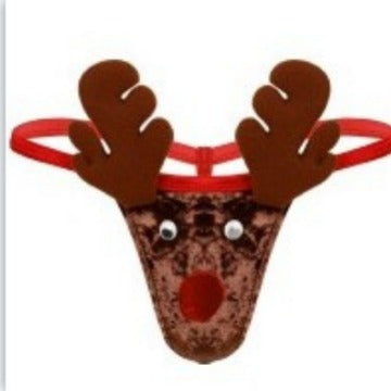 Men's novelty holiday reindeer mankini with playful antler pouch