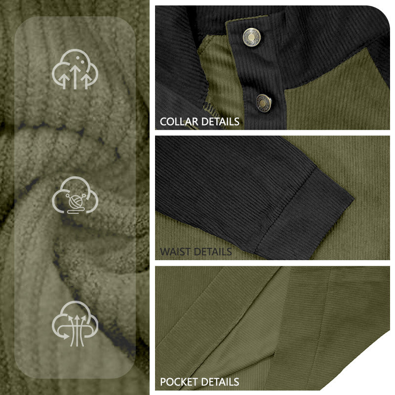 Men's two-tone ribbed troyer with asymmetrical button placket and velour elbow patches Mune Fashion