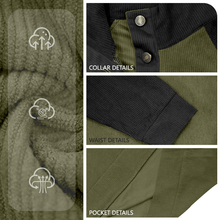 Men's two-tone ribbed troyer with asymmetrical button placket and velour elbow patches Mune Fashion