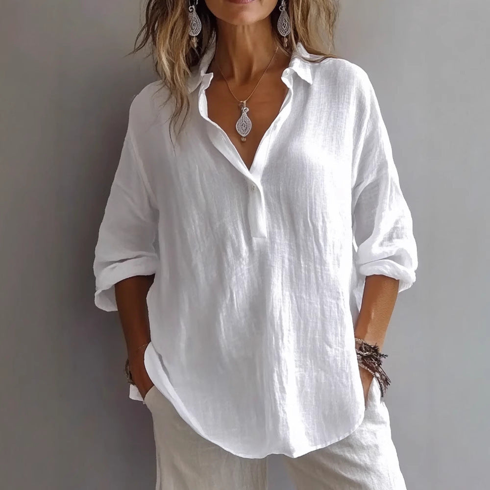 Women Lightweight Linen Blouse Mune Fashion