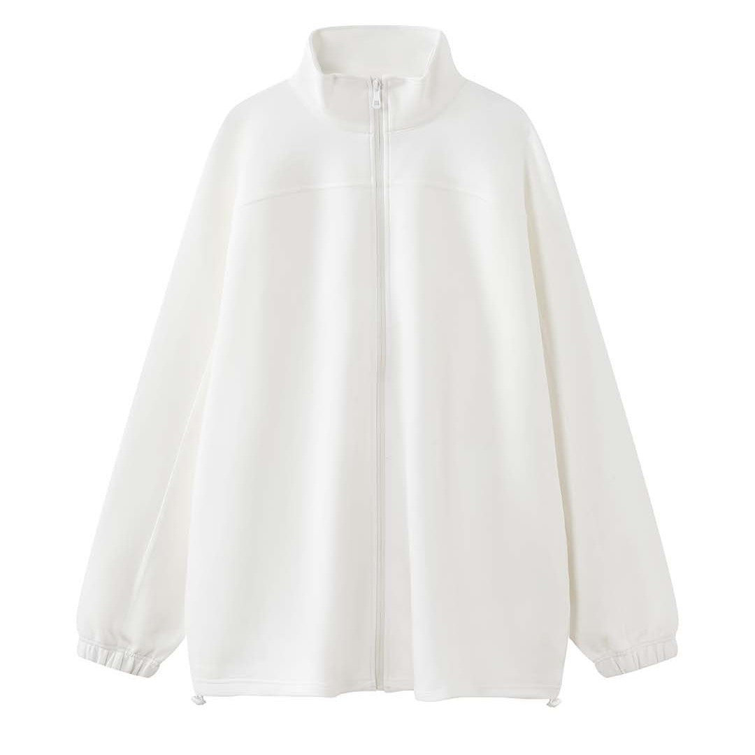 Women Oversize Zip Sweat Jacket with Stand Collar and Balloon Sleeves Mune Fashion