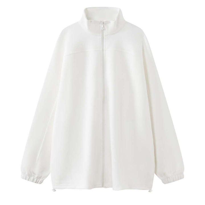 Women Oversize Zip Sweat Jacket with Stand Collar and Balloon Sleeves Mune Fashion