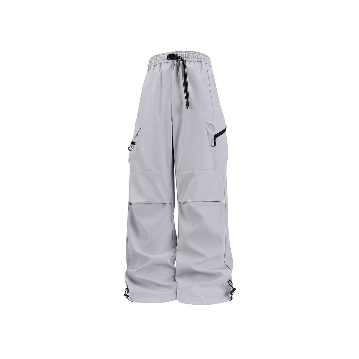 Damen Weite Utility-Cargo-Hose mit Tunnelzugbund, Reißverschluss-Taschen und verstellbaren Beinabschlüssen Mune Fashion