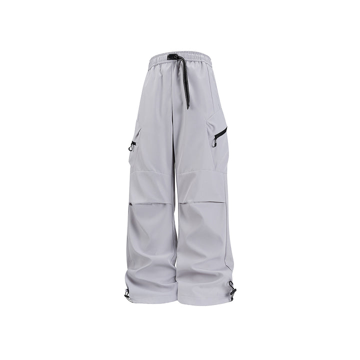 Damen Weite Utility-Cargo-Hose mit Tunnelzugbund, Reißverschluss-Taschen und verstellbaren Beinabschlüssen Mune Fashion