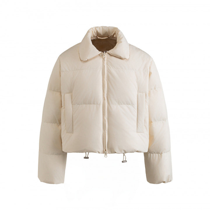 Women's cropped padded transitional jacket in a boxy cut with shirt collar and drawstring Mune Fashion