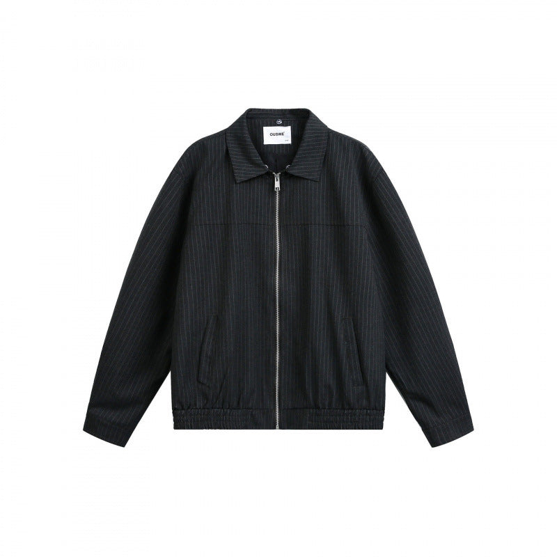 Men's boxy transitional jacket with pinstripes and contrasting shirt collar Mune Fashion