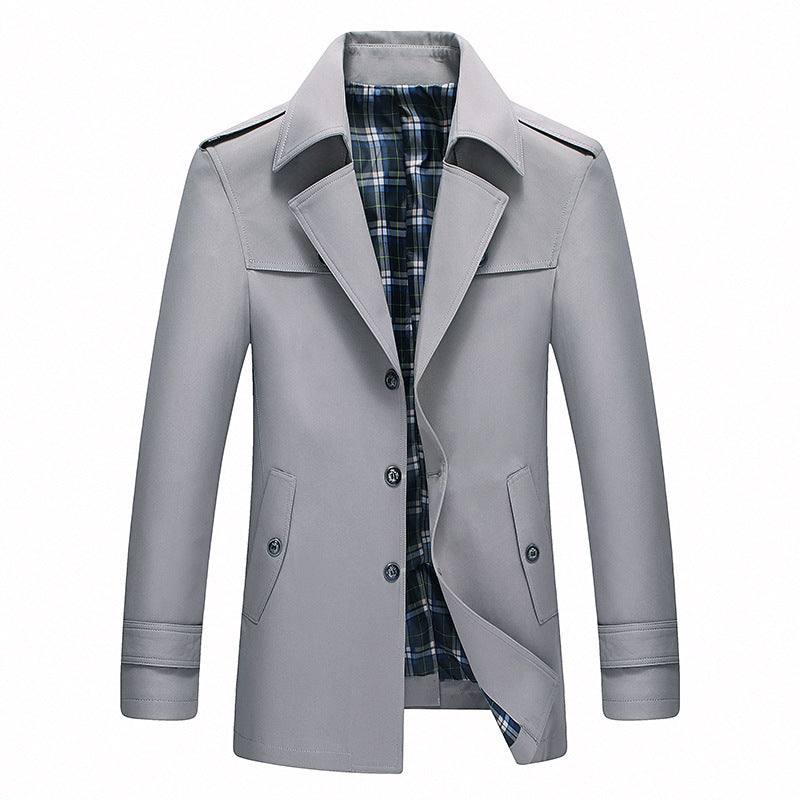Men's Modern Short Coat in Trench Coat Look with Checked Lining and Shoulder Epaulettes Mune Fashion