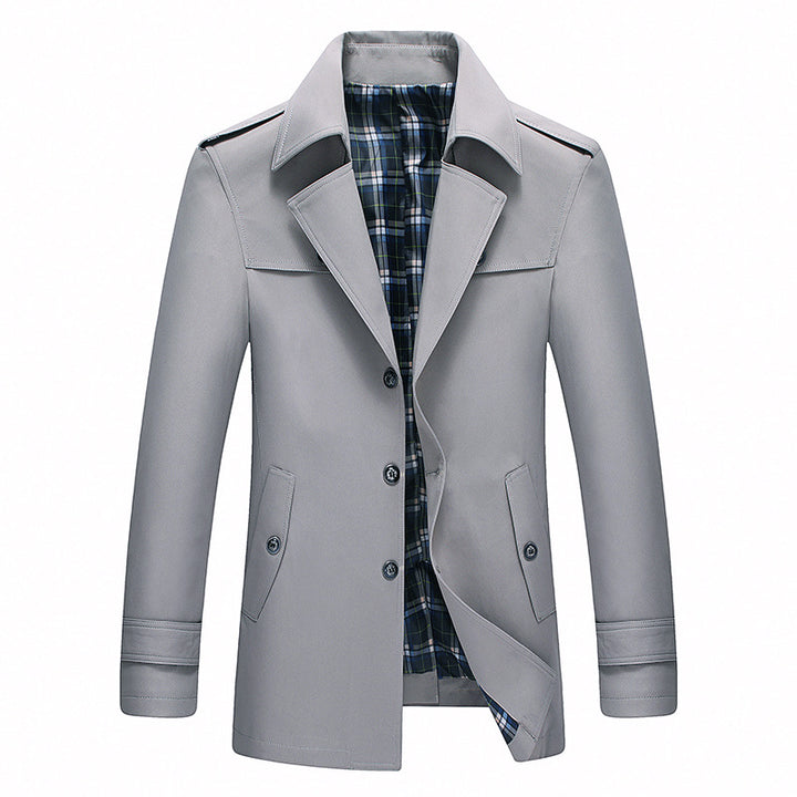 Men's Modern Short Coat in Trench Coat Look with Checked Lining and Shoulder Epaulettes Mune Fashion