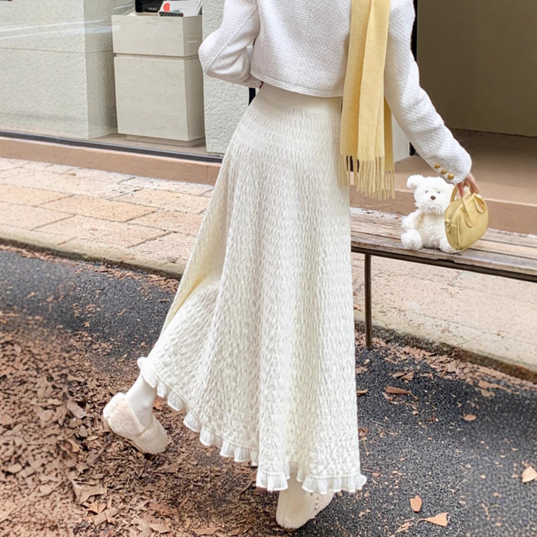 Ladies Elegant Maxi Skirt with Textured Wave Pattern Mune Fashion