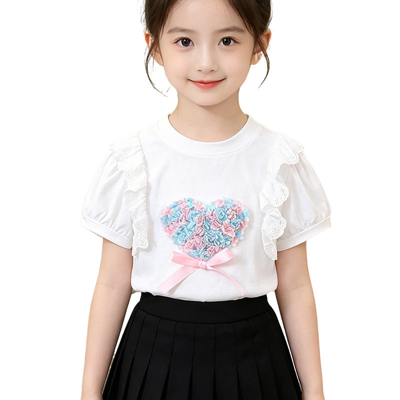 Girls T-Shirt with heart motif and ruffle details Mune Fashion