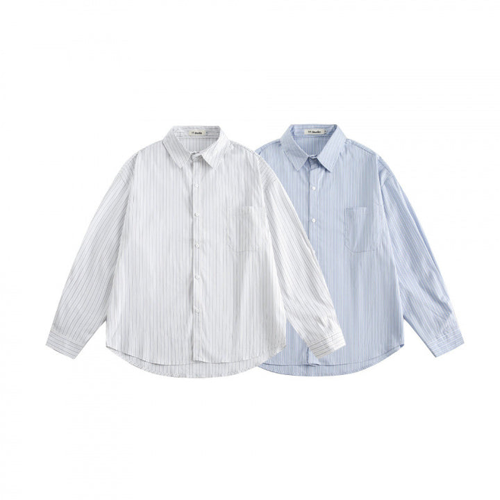 Men's loosely falling boxy shirt with fine pinstripes and chest pocket Mune Fashion