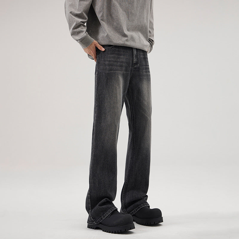 Men's Relaxed-Straight Denim Jeans with Extra Long Hem and Vintage Finish Mune Fashion