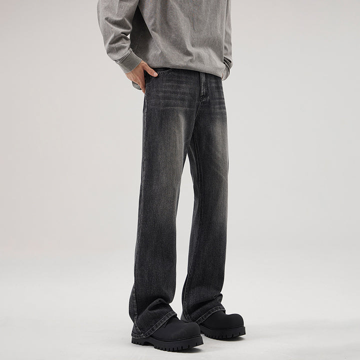 Men's Relaxed-Straight Denim Jeans with Extra Long Hem and Vintage Finish Mune Fashion