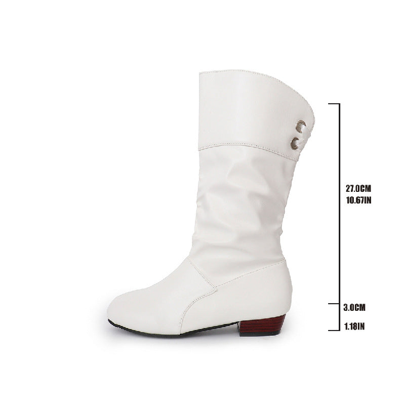 Women's knee-high boots with gathered shaft, soft synthetic leather, and low block heel Mune Fashion