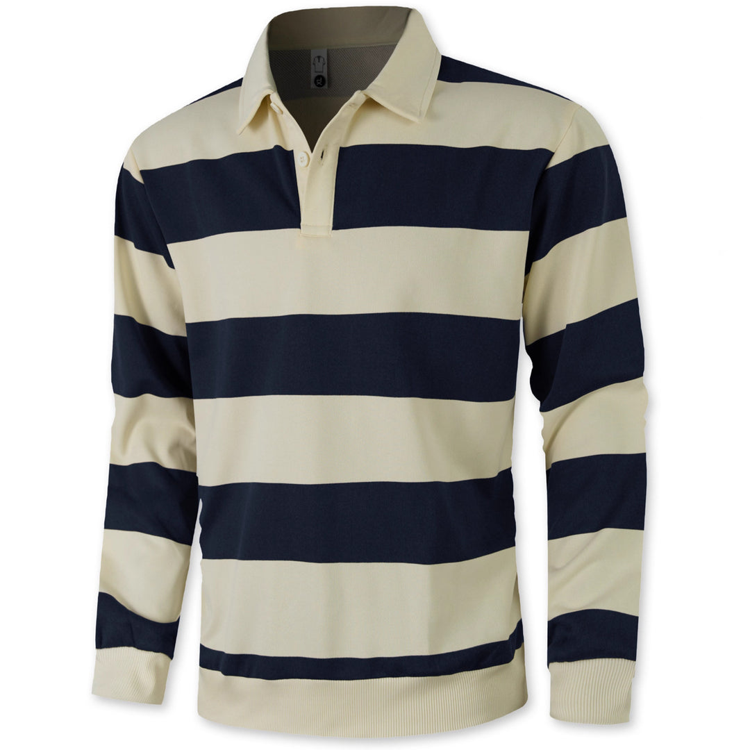 Men's striped rugby polo with a Kent collar, two-button placket, and ribbed hem Mune Fashion