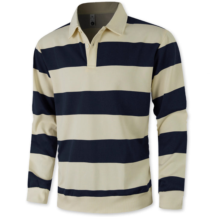 Men's striped rugby polo with a Kent collar, two-button placket, and ribbed hem Mune Fashion