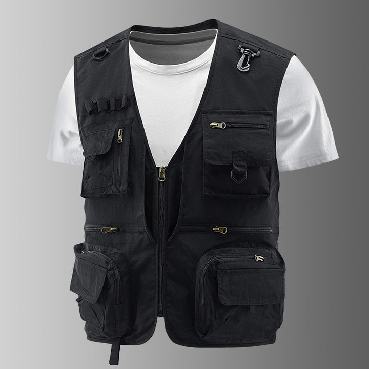 Men's Multifunctional Cargo Utility Vest with numerous zippered pockets and D-rings Mune Fashion