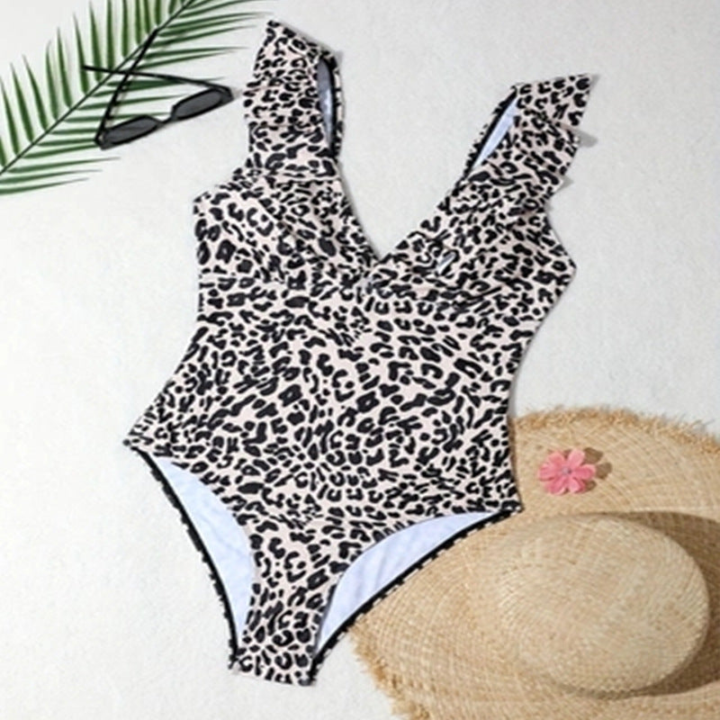 Women One-Piece Swimsuit with Fashionable Leopard Print Mune Fashion