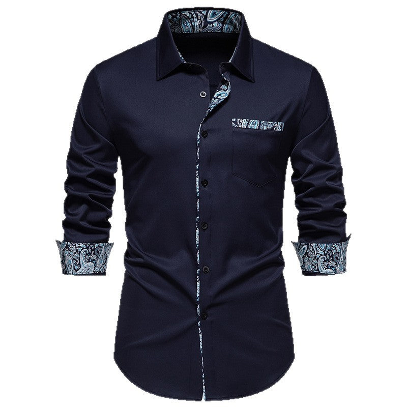 Men's elegant slim-fit shirt with paisley contrast trim on collar band, cuffs, and breast pocket Mune Fashion