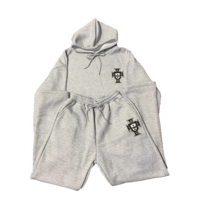 Unisex two-piece lounge set made of heavy cotton blend with hood and elastic waistband pants Mune Fashion