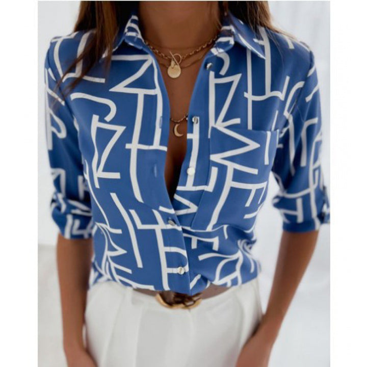 Women's satin blouse with graphic all-over print and tailored fit Mune Fashion