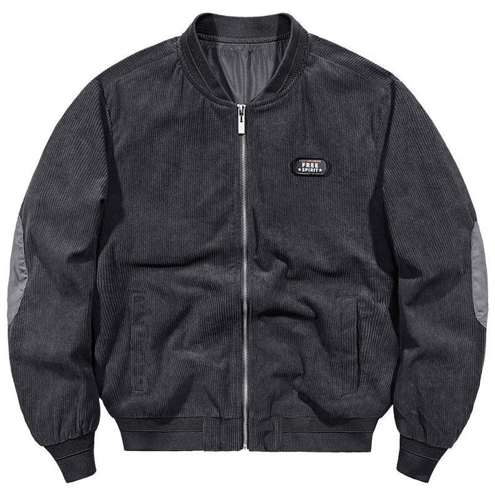 Men's corduroy bomber jacket with ribbed texture and badge detail Mune Fashion