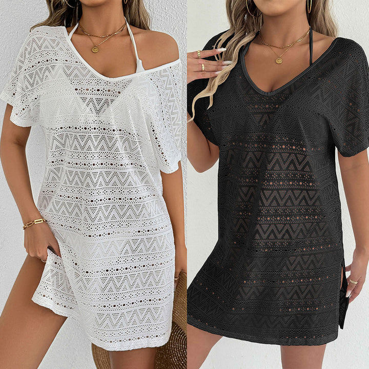 Women's airy crochet cover-up with deep V-neck Mune Fashion