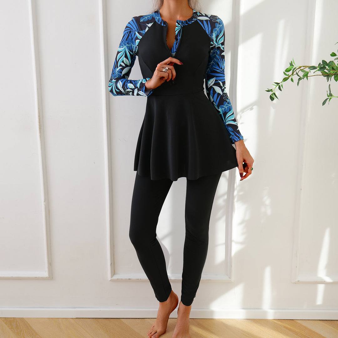 Women Fashionable Long Sleeve Swimsuit with Asymmetrical Cut Mune Fashion
