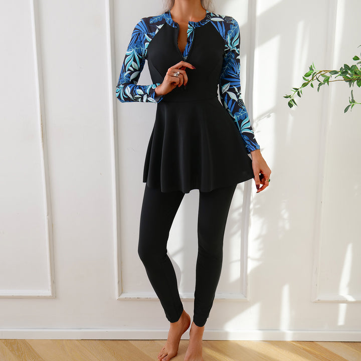 Women Fashionable Long Sleeve Swimsuit with Asymmetrical Cut Mune Fashion