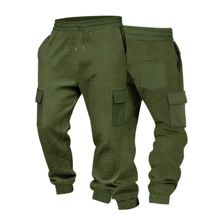 Men's Textured Waffle Cargo Joggers with Elastic Waistband and Multifunctional Pocket Design Mune Fashion
