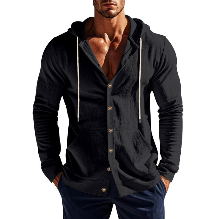 Men's hooded button jacket made of cotton blend slim fit with kangaroo pocket Mune Fashion