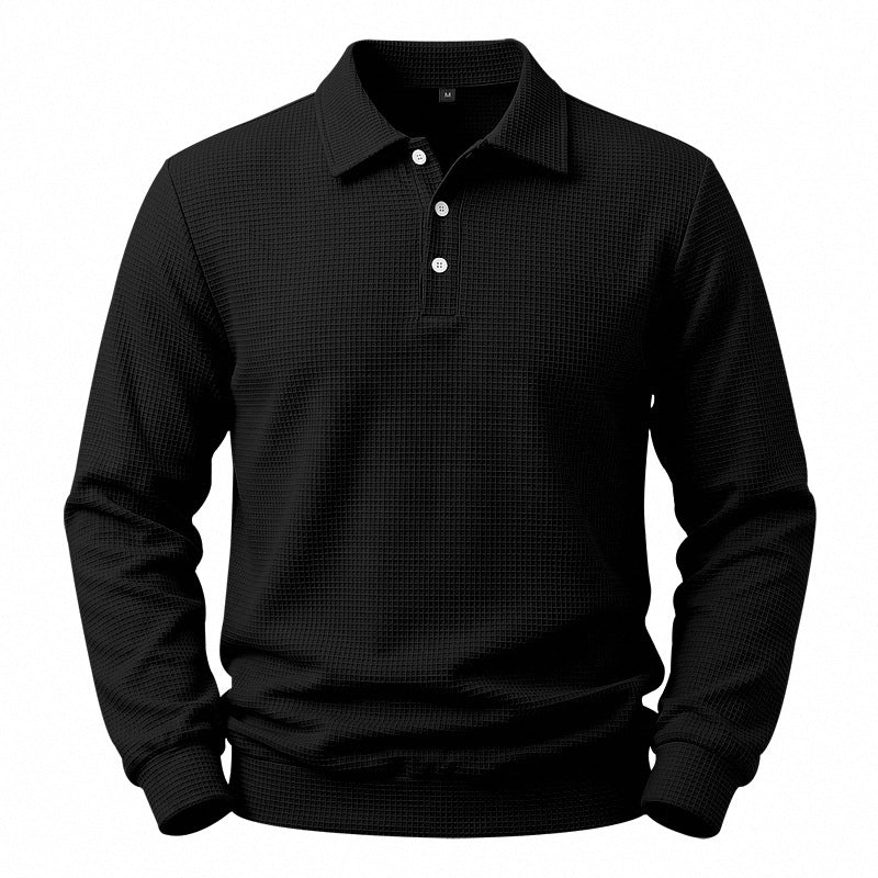 Men's long-sleeve polo made of waffle knit with button placket and ribbed hem Mune Fashion