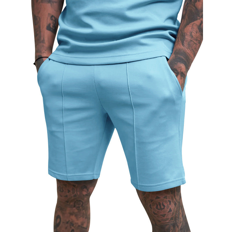 Men's short leisure pants made of cotton blend with elastic waistband and drawstring Mune Fashion
