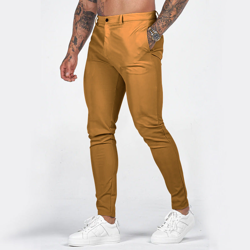 Men's Elegant Slim-Fit Chino Pants with Elastic Waistband and Practical Pockets Mune