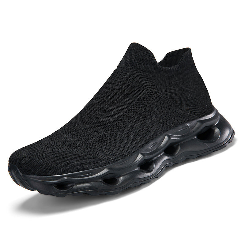 Unisex nan sock-like knitted slippers with perforated hollow chamber cushioning Mune Fashion