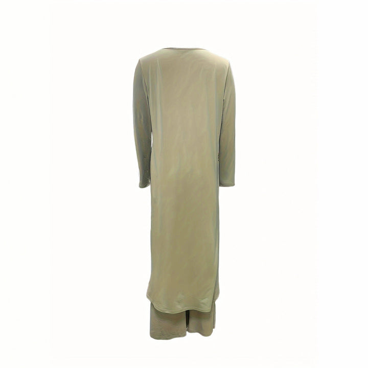 Women Elegant Maxi Dress with Wrap Look, Asymmetric Draping and Front Slit Mune Fashion