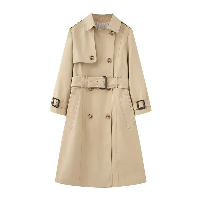 Women nan tailored trench coat with double-breasted button placket, tie belt and shoulder patches Mune Fashion