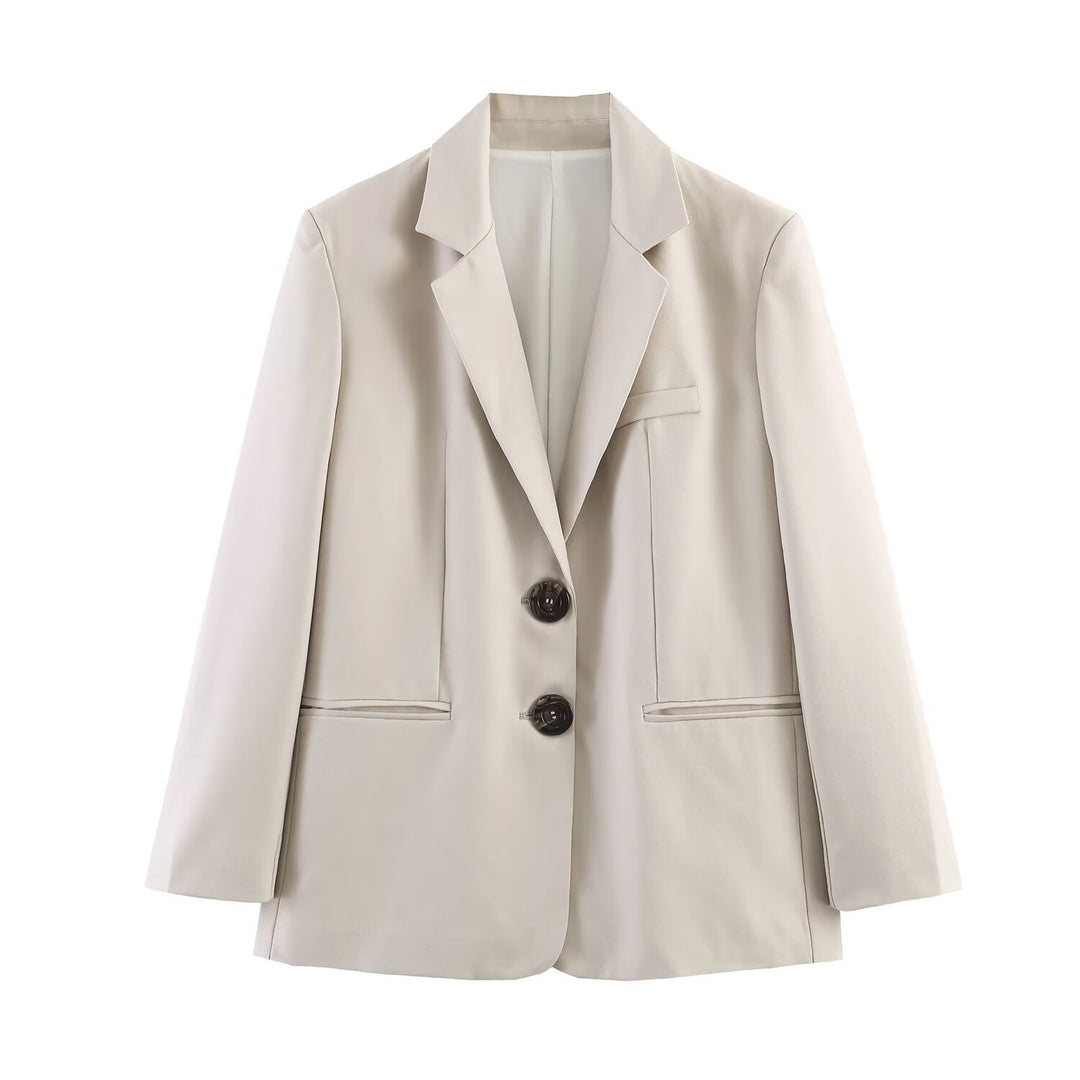 Women's Two-Piece Business Suit Set with Boxy Two-Button Blazer and Wide High-Rise Trousers Mune Fashion