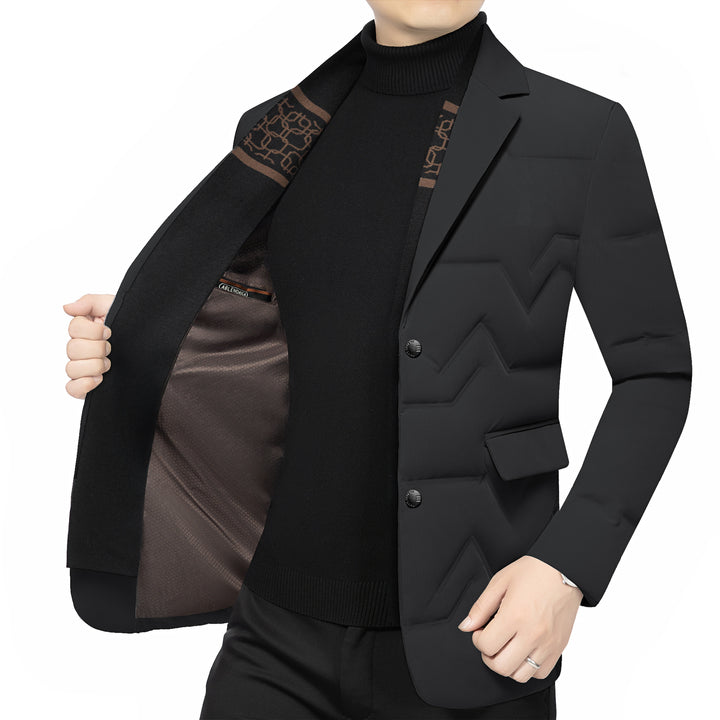 Men's Padded Business Jacket with Quilted Look and Notch Lapel Mune Fashion