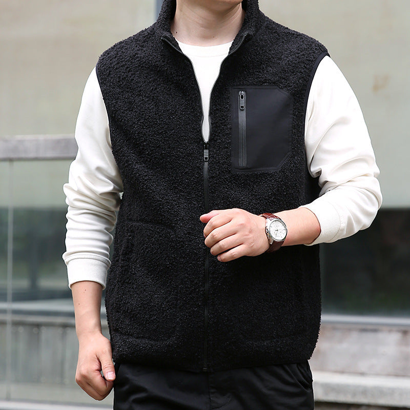 Men's Teddy Fleece Outdoor Vest with High Collar, Full Zip and Welded Chest Pocket Mune Fashion