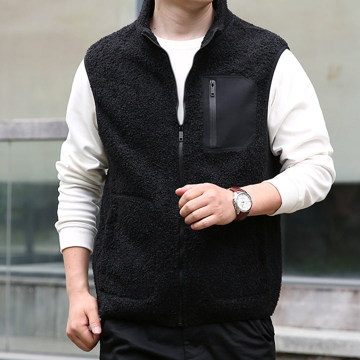 Men's Teddy Fleece Outdoor Vest with High Collar, Full Zip and Welded Chest Pocket Mune Fashion