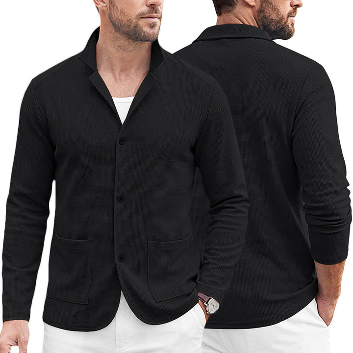 Men's knitted blazer cardigan with textured knit and patch pockets Mune Fashion