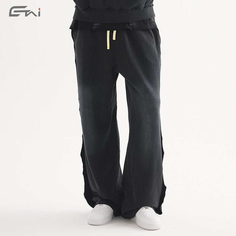 Men's Casual Sweatpants with High Waist, Elastic Drawstring and Distressed Knee Areas Mune Fashion