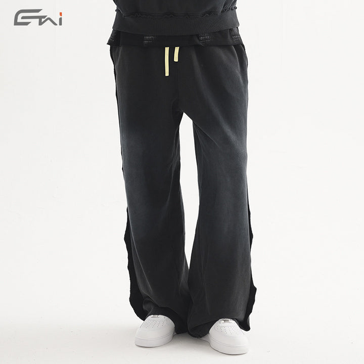 Men's Casual Sweatpants with High Waist, Elastic Drawstring, and Faded Knee Areas Mune Fashion