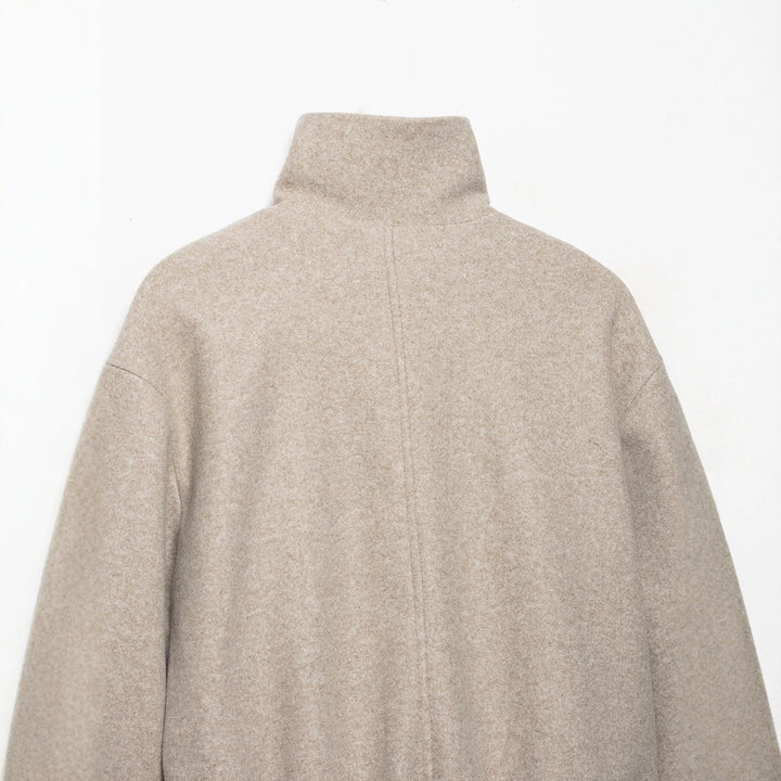 Women's Cropped Wool Blend Blouson Jacket with High Funnel Neck, Zipper and Gathered Hem