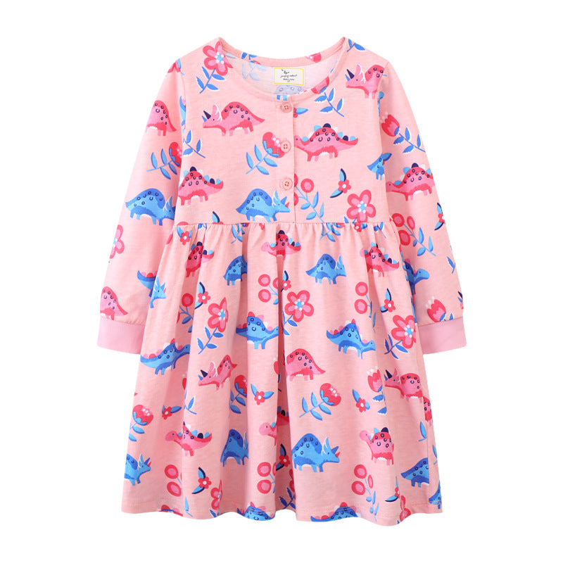 Girls' cotton dress with cheerful dinosaur motifs Mune Fashion