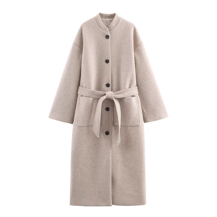 Women’s longer minimalist wool blend kimono coat with tie belt Mune Fashion